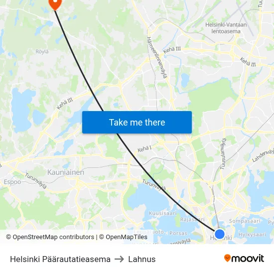 Helsinki Päärautatieasema to Lahnus map