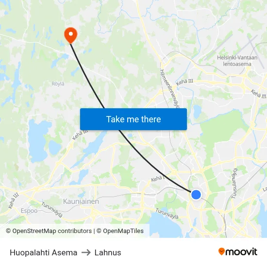 Huopalahti Asema to Lahnus map