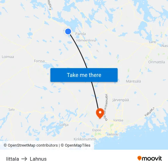 Iittala to Lahnus map