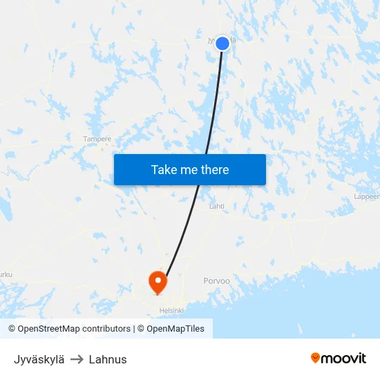 Jyvaskyla to Lahnus map