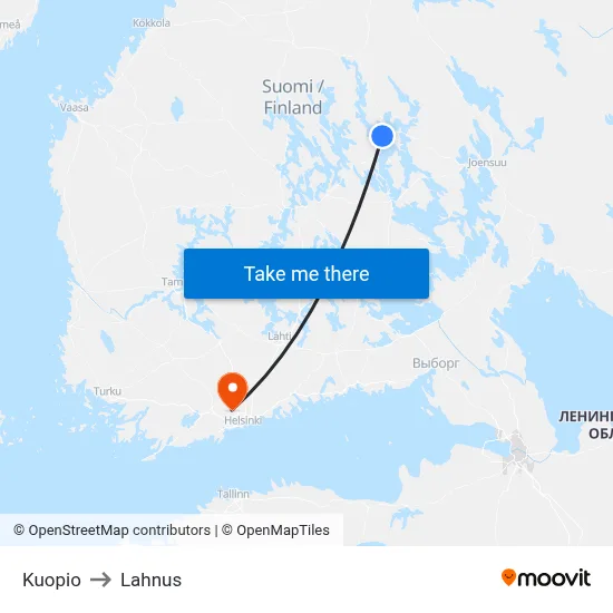 Kuopio to Lahnus map