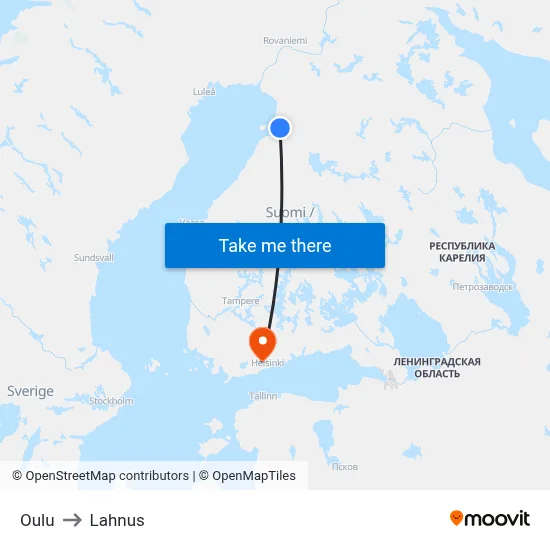 Oulu to Lahnus map