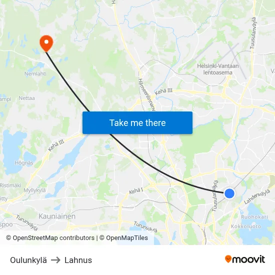 Oulunkylä to Lahnus map