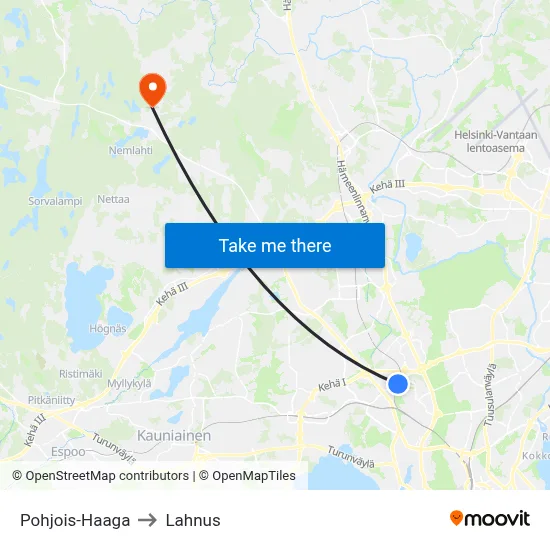 North Haaga to Lahnus map