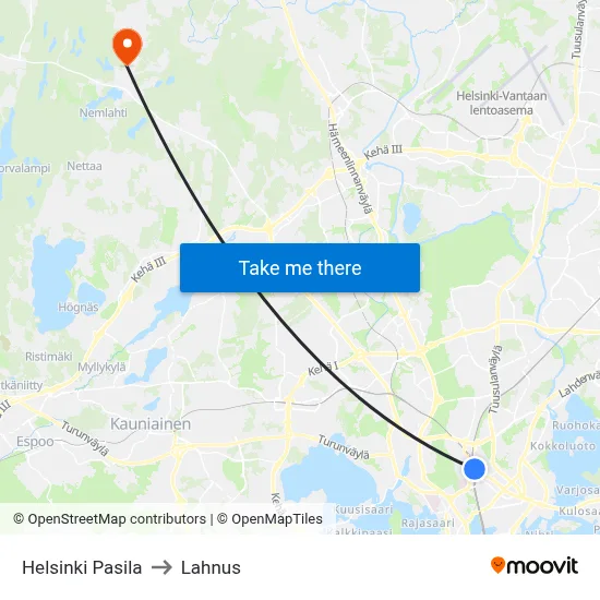 Helsinki Pasila to Lahnus map