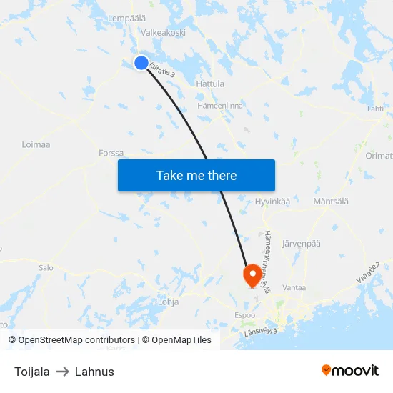 Toijala to Lahnus map