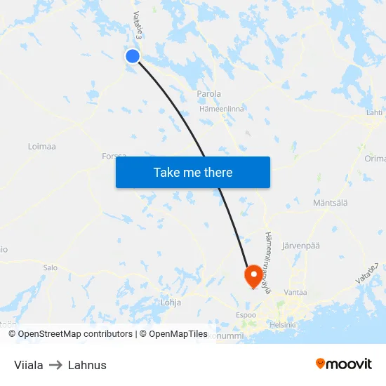 Viiala to Lahnus map