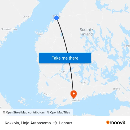 Kokkola Bus Station to Lahnus map