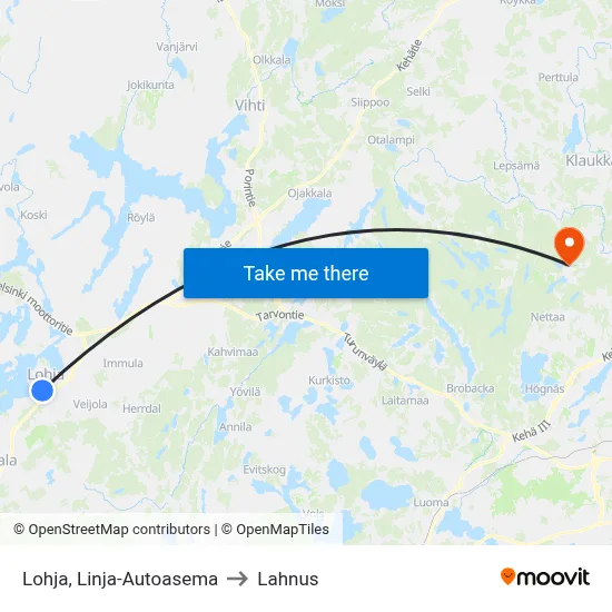 Lohja Bus Station to Lahnus map