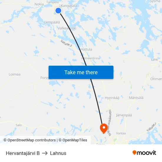 Hervantajärvi B to Lahnus map