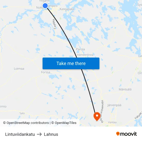 Lintuviidankatu to Lahnus map