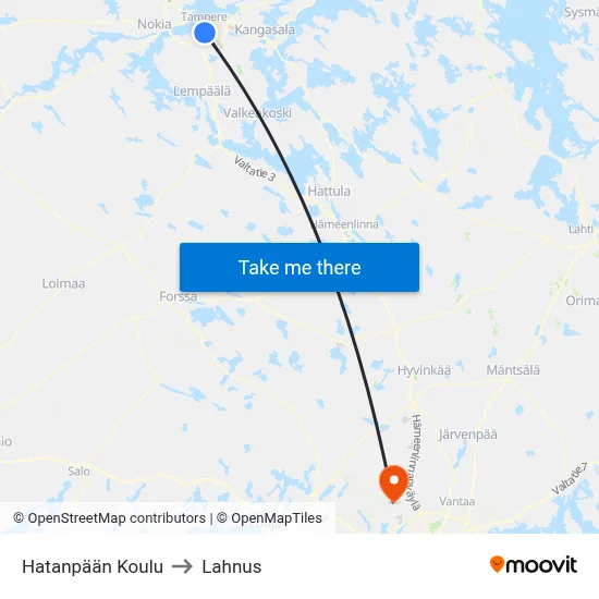 Hatanpää School to Lahnus map