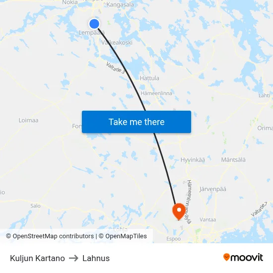 Kulju Manor to Lahnus map