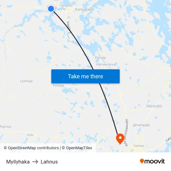 Myllyhaka to Lahnus map