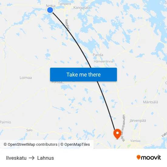 Ilveskatu to Lahnus map