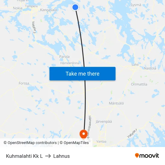Kuhmalahti Church West to Lahnus map
