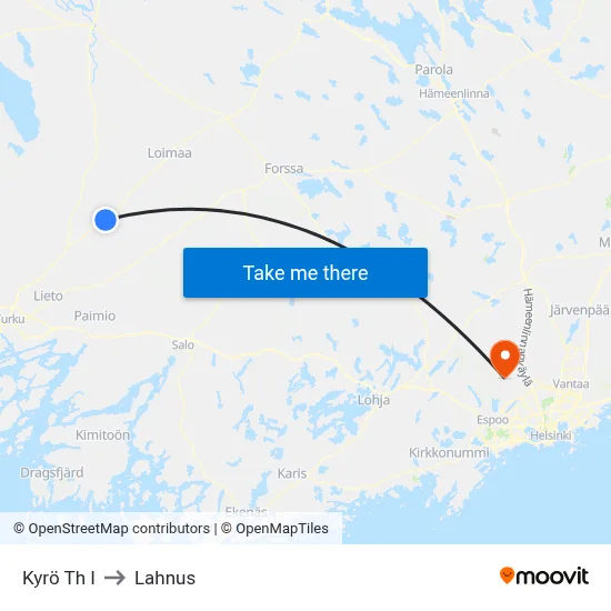 Kyro Stop E to Lahnus map