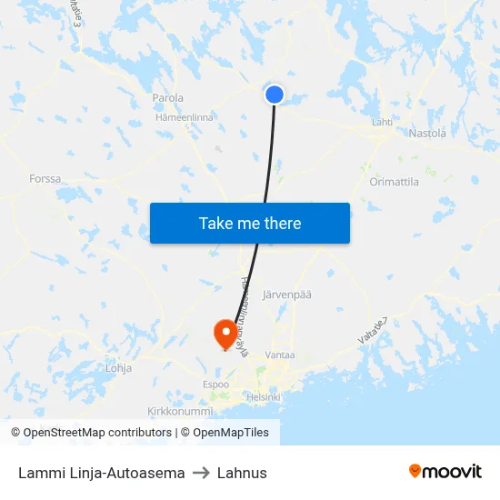 Lammi Bus Station to Lahnus map