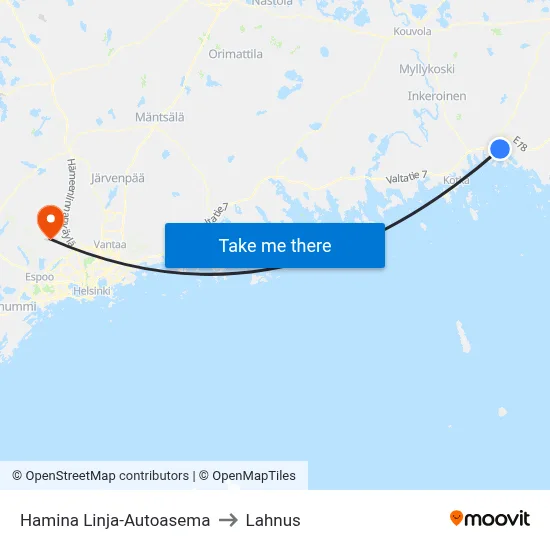 Hamina Bus Station to Lahnus map