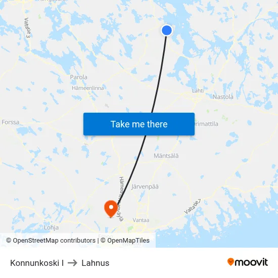 Konnunkoski East to Lahnus map