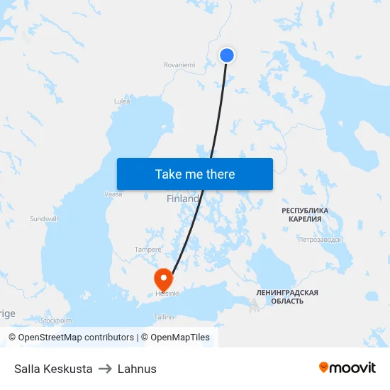 Salla Center to Lahnus map