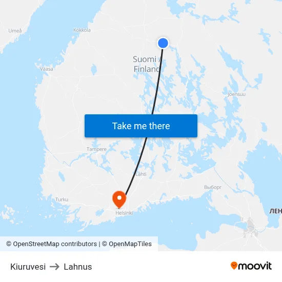 Kiuruvesi to Lahnus map