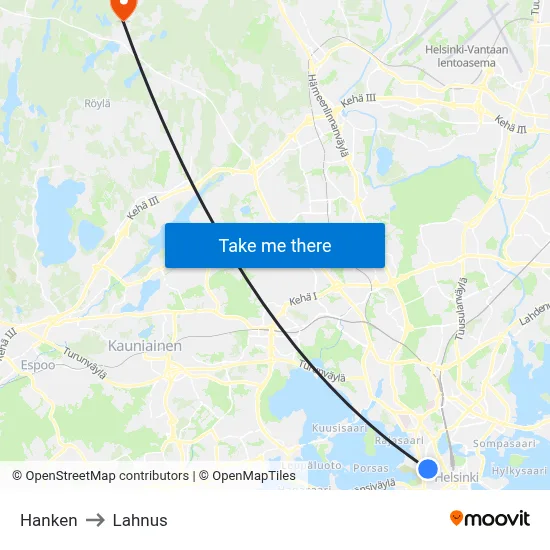 Hanken to Lahnus map