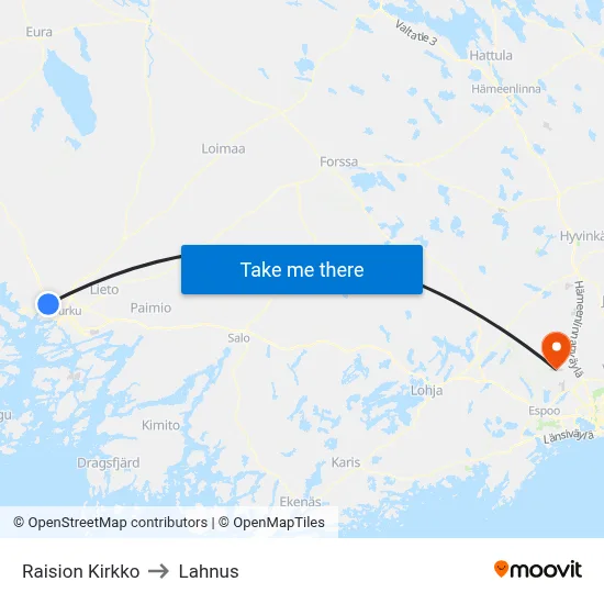 Raisio Church to Lahnus map