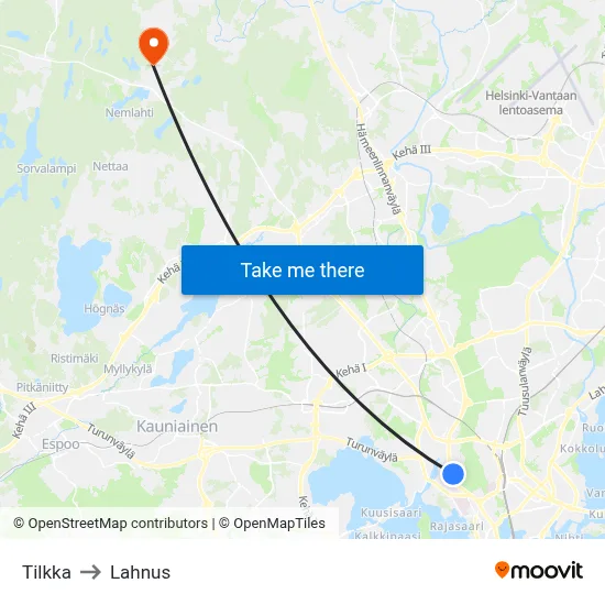 Tilkka to Lahnus map