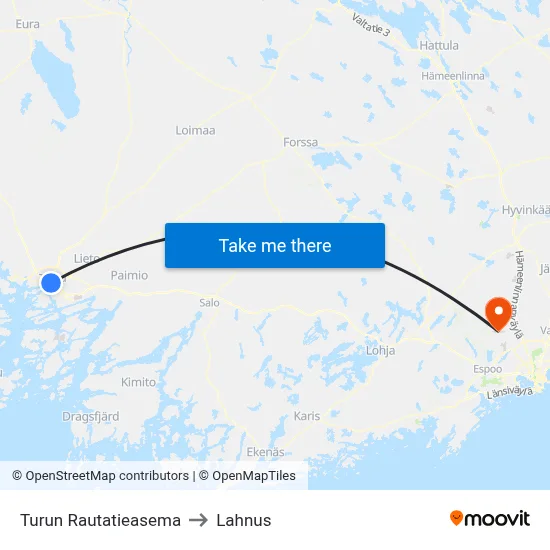 Turku Railway Station to Lahnus map