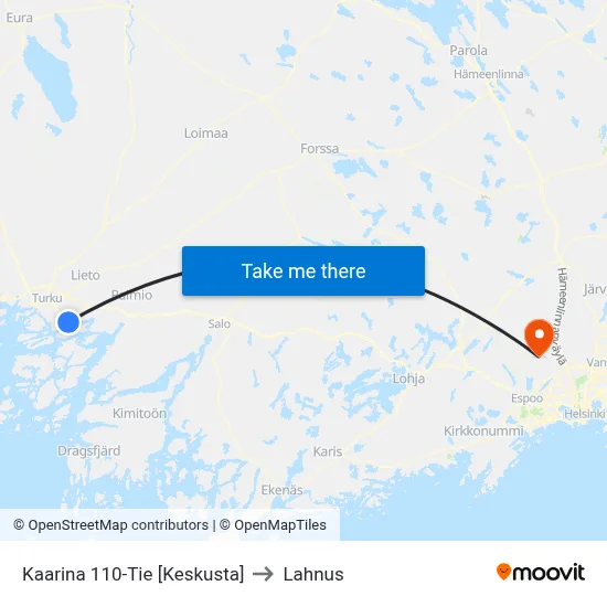 Kaarina 110-Tie [Keskusta] to Lahnus map