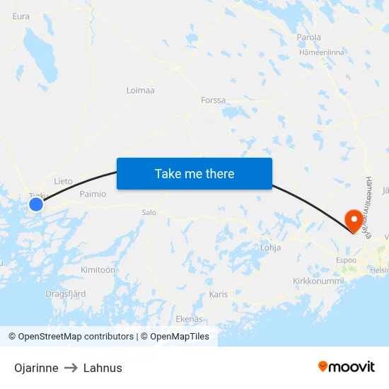 Ojarinne to Lahnus map