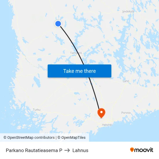 Parkano Railway Station North to Lahnus map