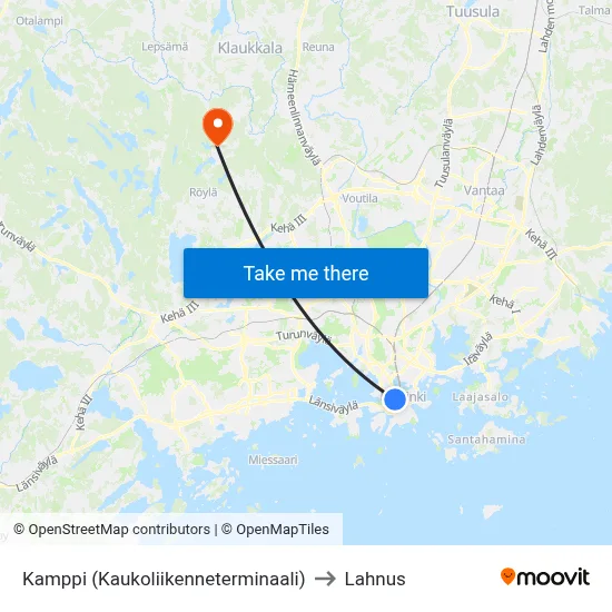 Kamppi (Long-distance Terminal) to Lahnus map