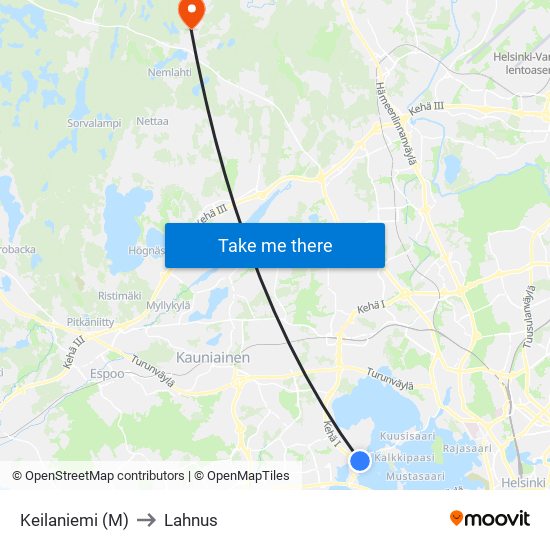Keilaniemi (M) to Lahnus map
