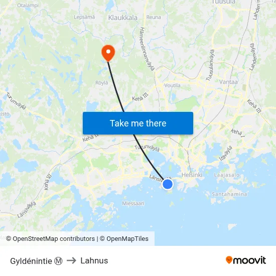 Gyldénintie Ⓜ️ to Lahnus map