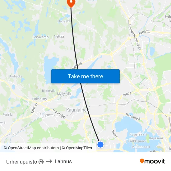 Urheilupuisto Ⓜ️ to Lahnus map