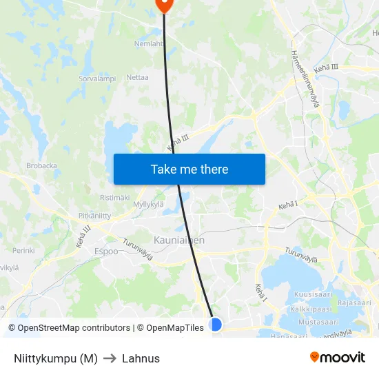 Niittykumpu (Metro) to Lahnus map