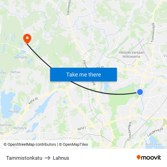 Tammistonkatu to Lahnus map