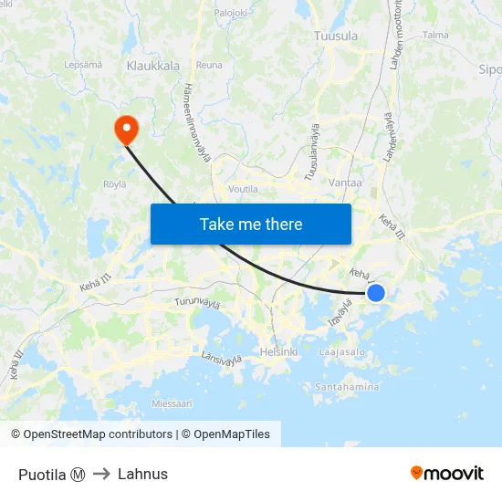 Puotila Ⓜ️ to Lahnus map