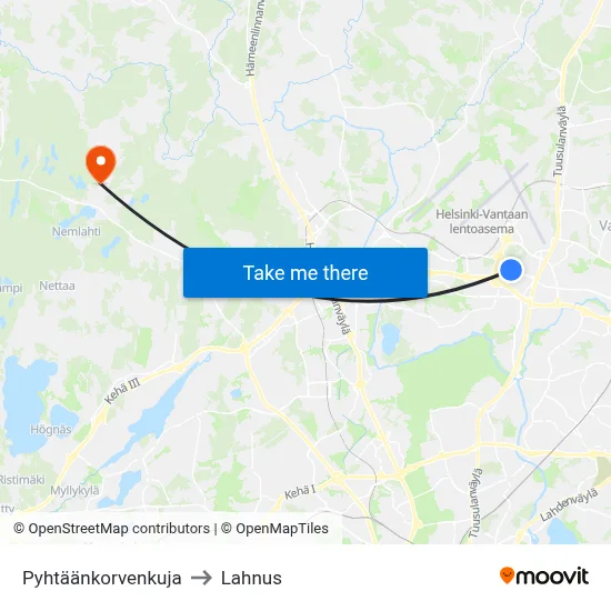 Pyhtaankorventie to Lahnus map