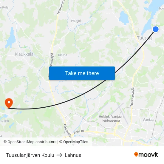 Lake Tuusula School to Lahnus map
