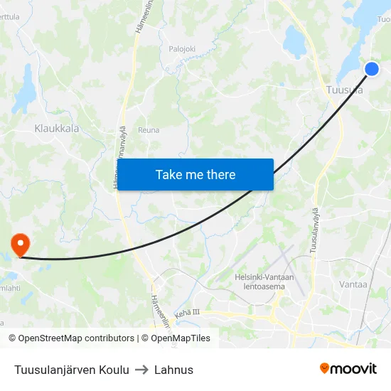 Lake Tuusula School to Lahnus map