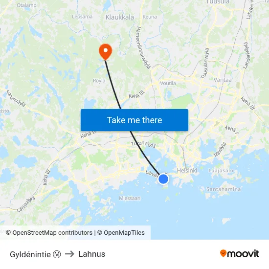 Gyldénintie Ⓜ️ to Lahnus map