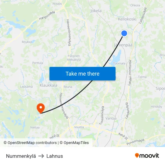 Nummenkylä to Lahnus map