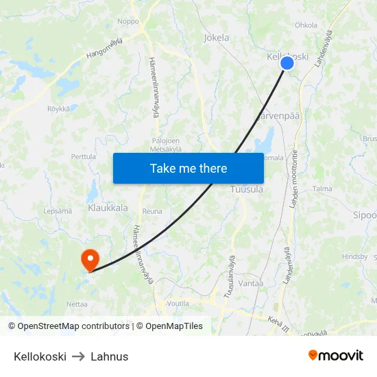 Kellokoski to Lahnus map