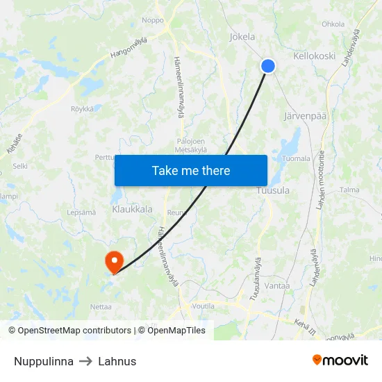 Nuppulinna to Lahnus map