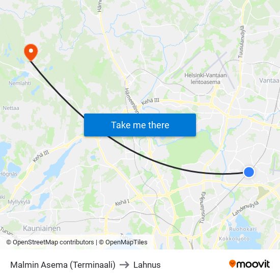 Malmin Asema (Terminaali) to Lahnus map