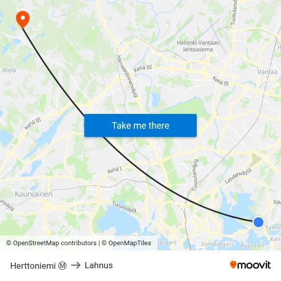 Herttoniemi Ⓜ to Lahnus map