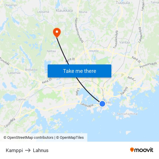 Kamppi to Lahnus map